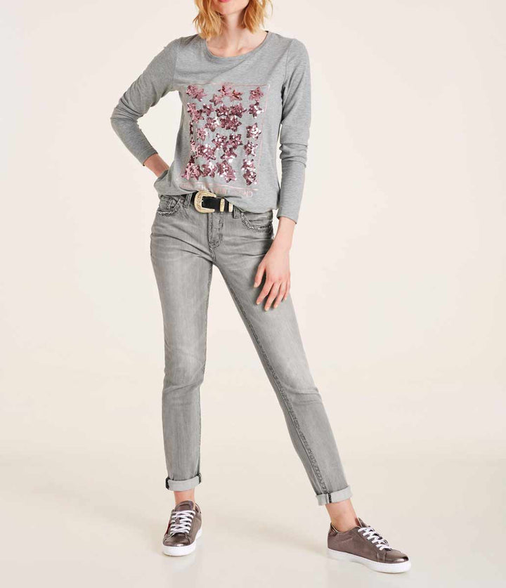Heine Damen Jerseyshirt m. Pailletten, grau-melange