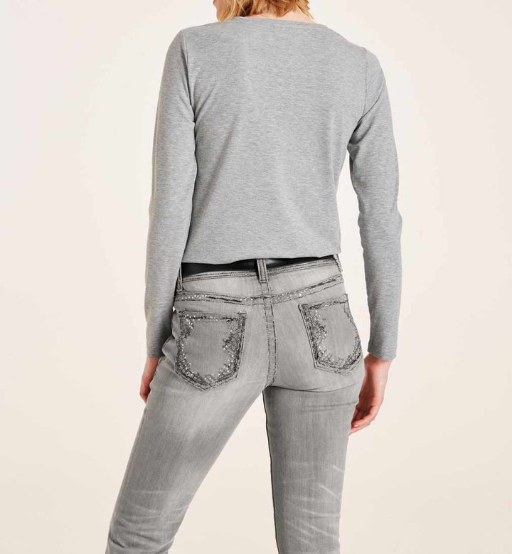 Heine Damen Jerseyshirt m. Pailletten, grau-melange