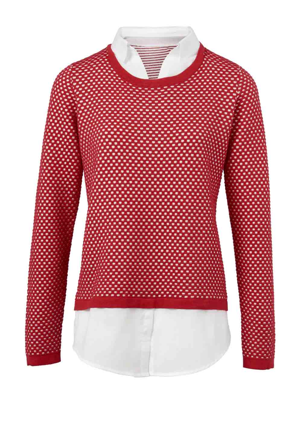 Heine Damen 2-in-1-Pullover, rot-weiß
