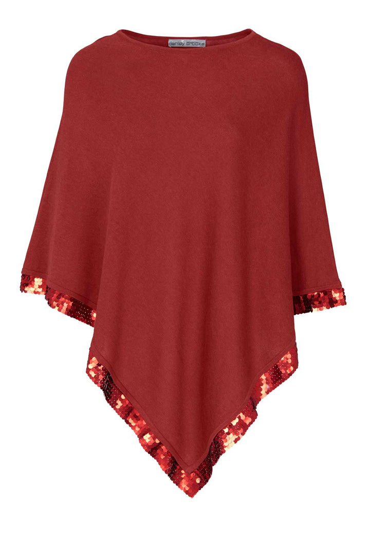 Ashley Brooke Damen Designer-Feinstrickponcho mit Pailletten, kastanie