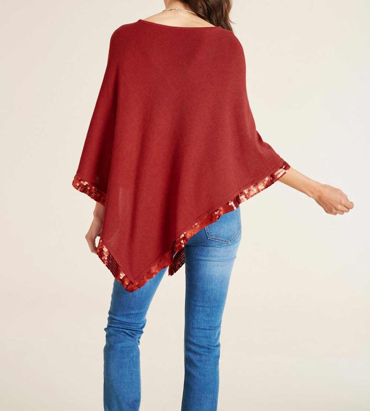 Ashley Brooke Damen Designer-Feinstrickponcho mit Pailletten, kastanie