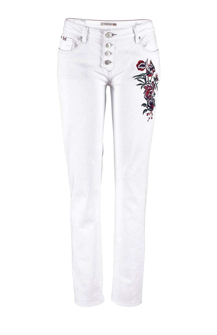 H.i.s. Damen Marken-Jeans "MONROE" mit Stickerei, weiß, 31 inch