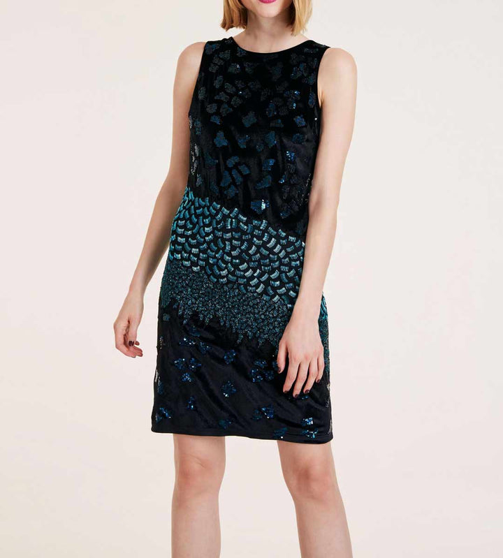 Ashley Brooke Damen Designer-Cocktailkleid mit Pailletten, schwarz-bunt
