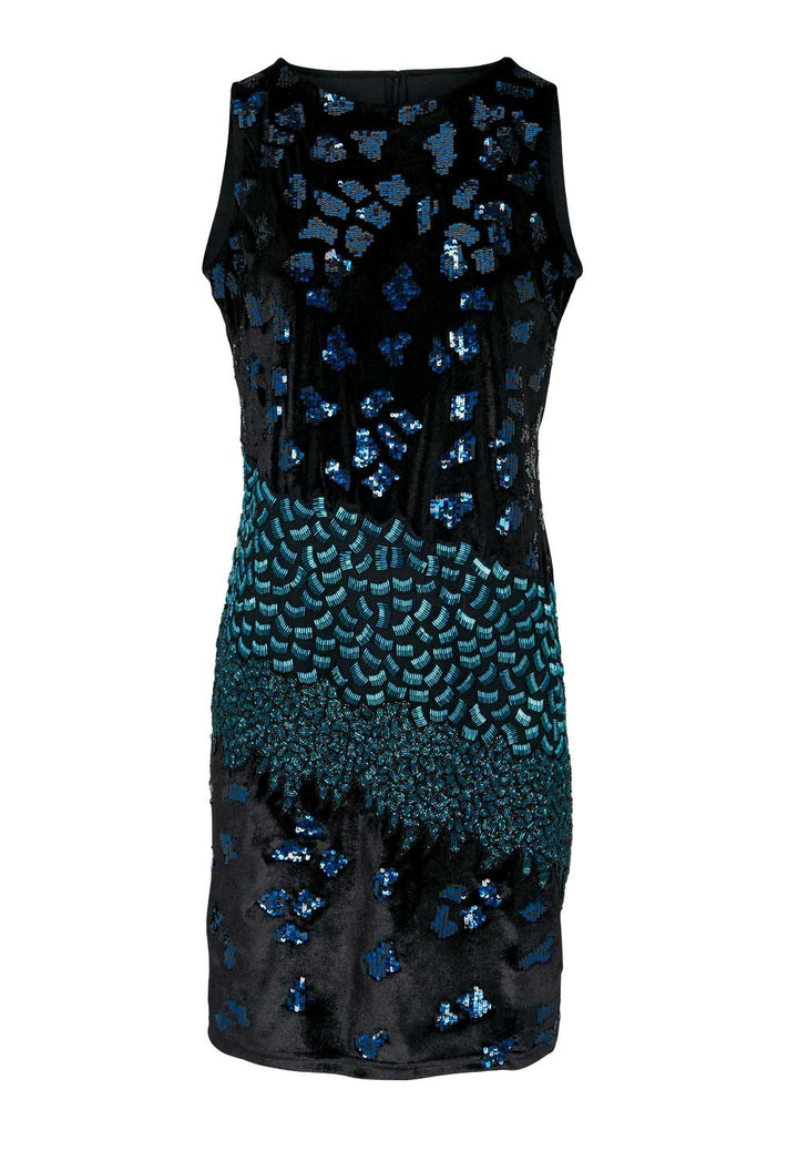 Ashley Brooke Damen Designer-Cocktailkleid mit Pailletten, schwarz-bunt