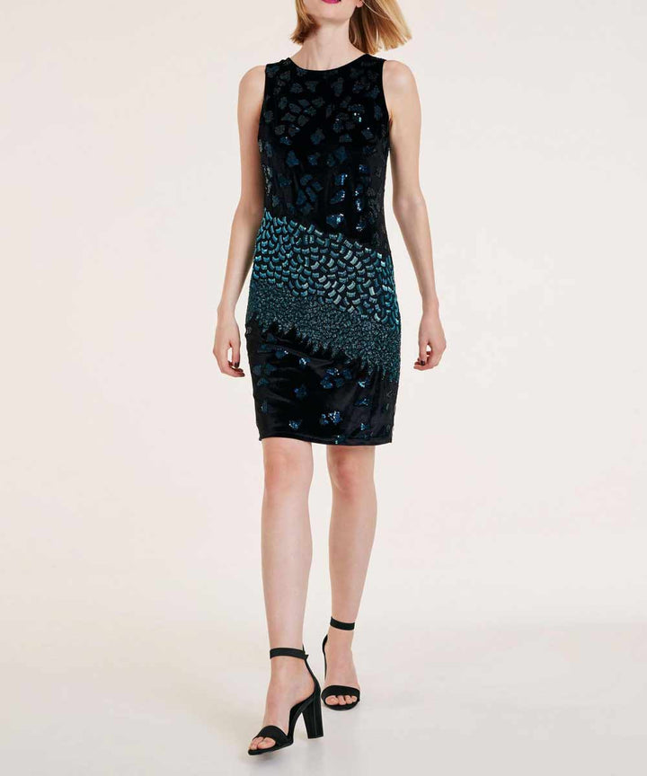 Ashley Brooke Damen Designer-Cocktailkleid mit Pailletten, schwarz-bunt