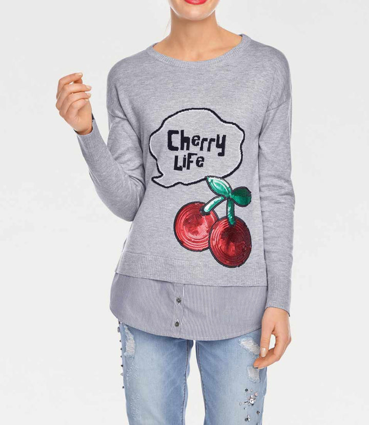 Heine - Best Connections Damen 2-in-1-Pullover, grau-melange