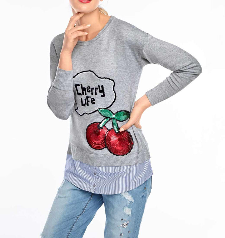 Heine - Best Connections Damen 2-in-1-Pullover, grau-melange