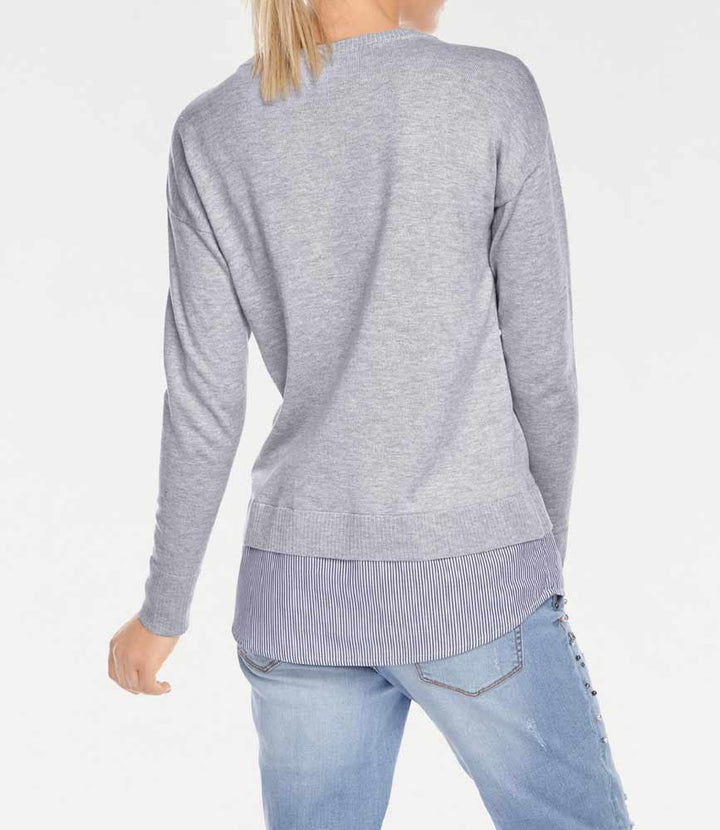 Heine - Best Connections Damen 2-in-1-Pullover, grau-melange