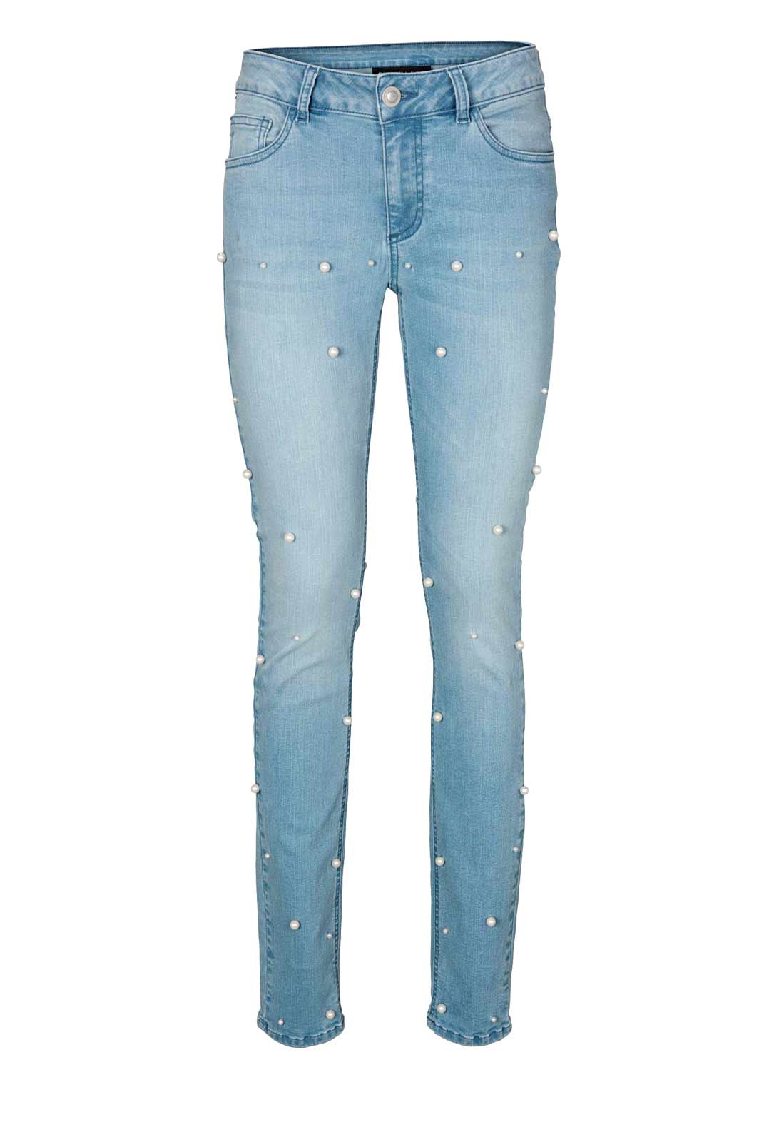 Patrizia Dini Damen Designer-Jeans mit Perlen, hellblau
