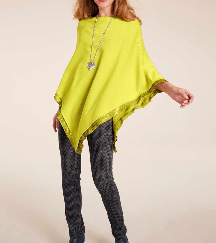 Ashley Brooke Damen Designer-Feinstrickponcho mit Pailletten, limette