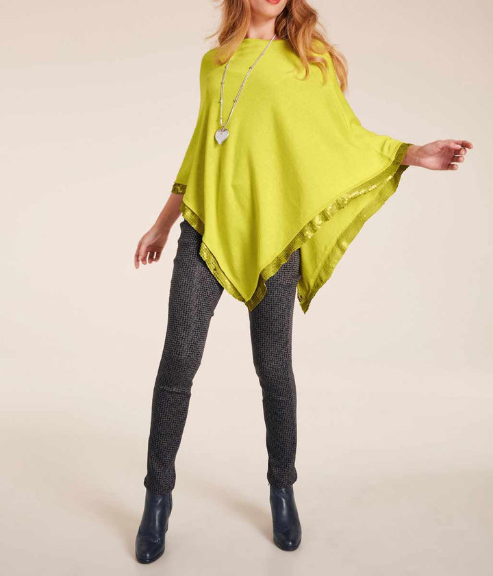 Ashley Brooke Damen Designer-Feinstrickponcho mit Pailletten, limette
