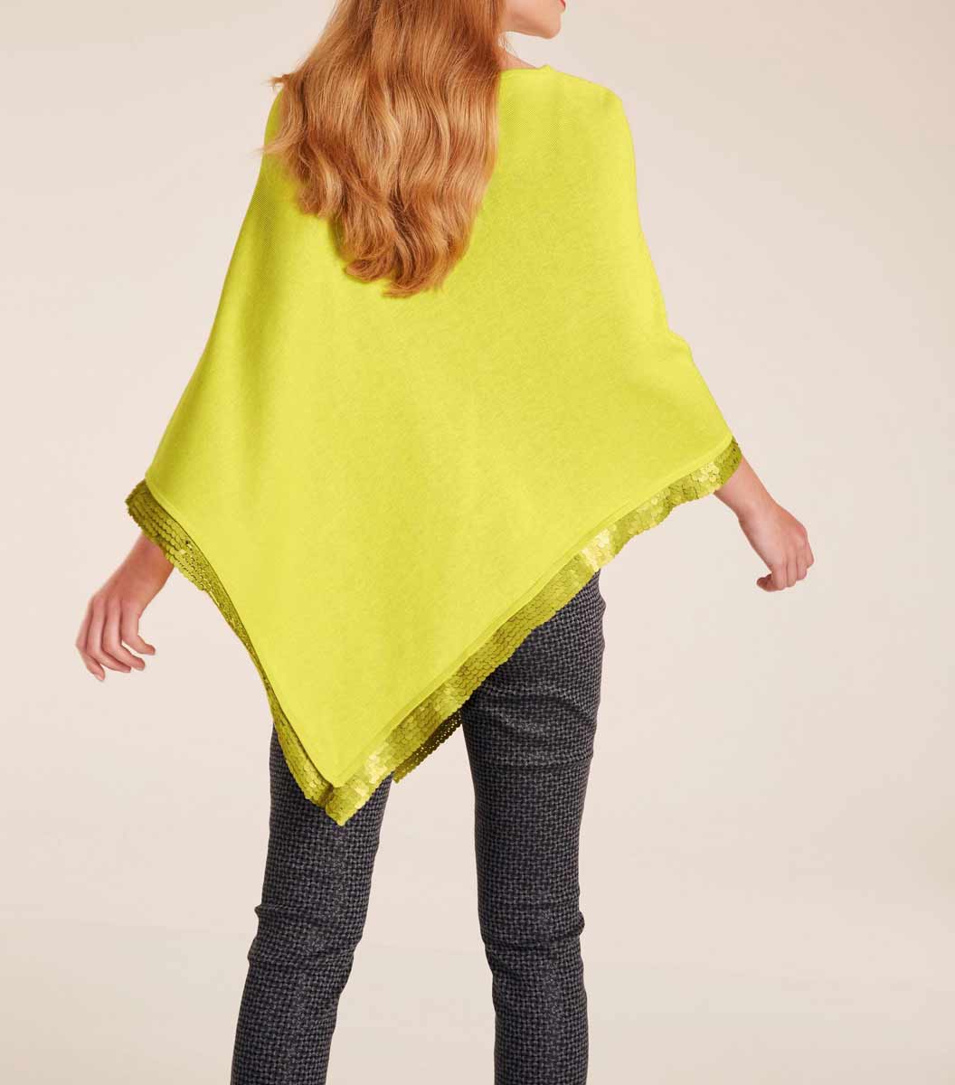 Ashley Brooke Damen Designer-Feinstrickponcho mit Pailletten, limette