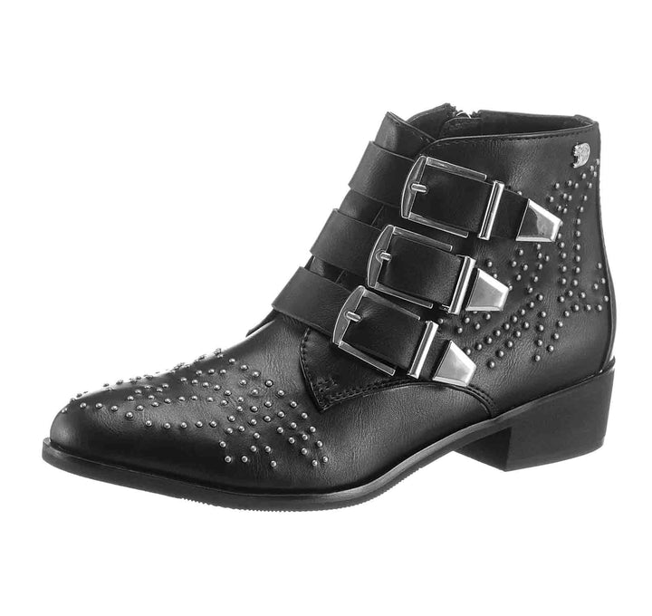 Tom Tailor Denim Damen Marken-Stiefelette mit Nieten, schwarz