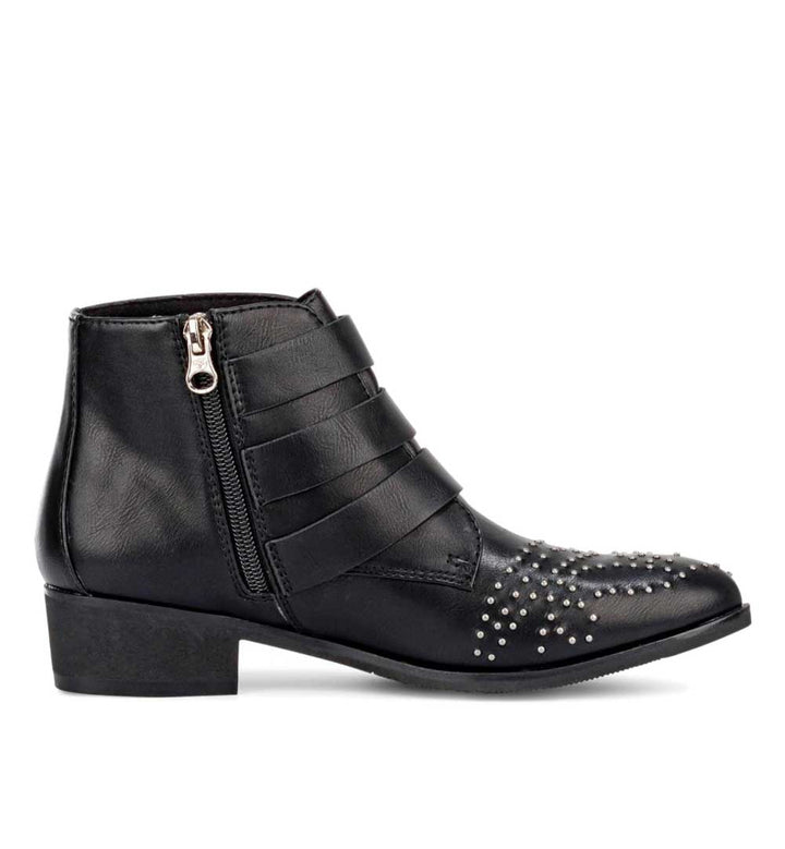 Tom Tailor Denim Damen Marken-Stiefelette mit Nieten, schwarz
