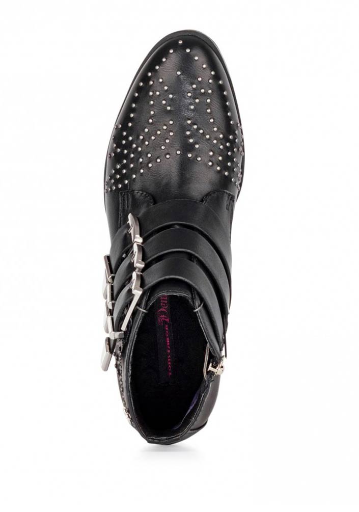 Tom Tailor Denim Damen Marken-Stiefelette mit Nieten, schwarz