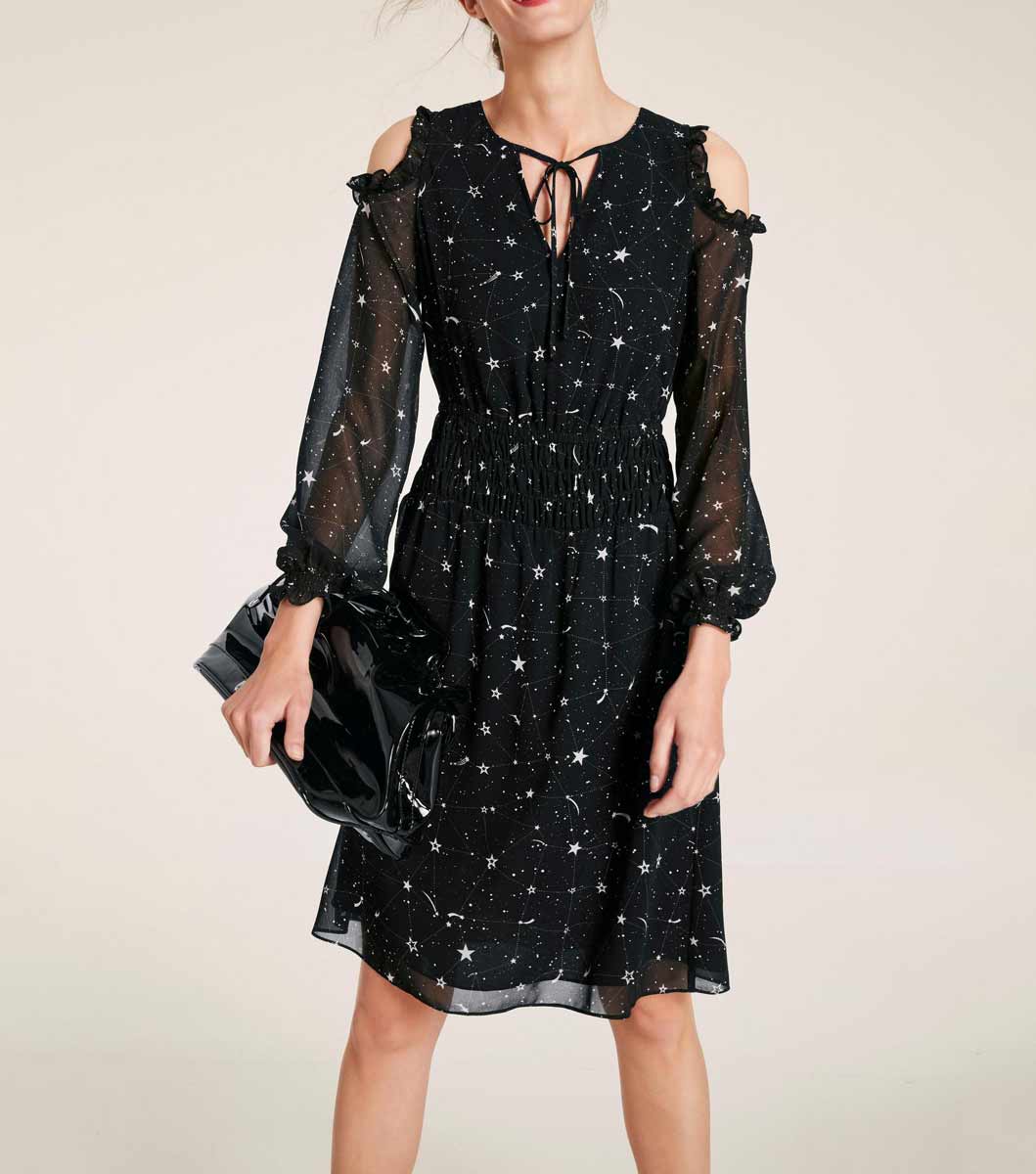 Heine Damen Kleid mit Cut-Outs, schwarz-ecru