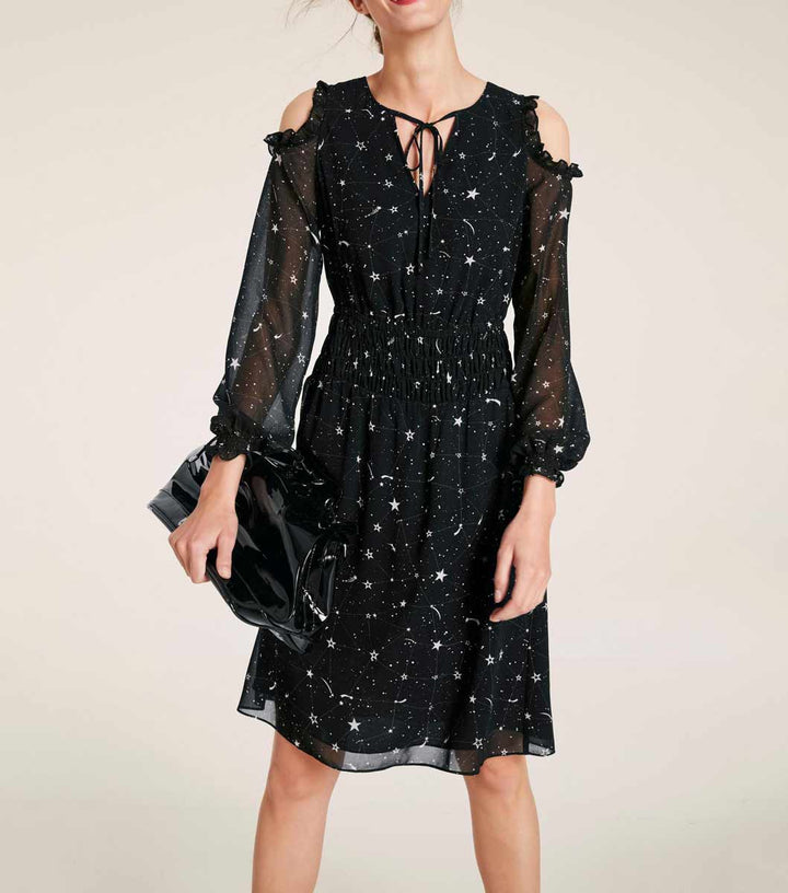 Heine Damen Kleid mit Cut-Outs, schwarz-ecru