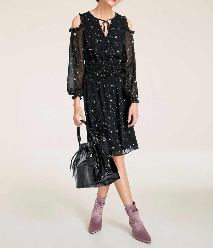 Heine Damen Kleid mit Cut-Outs, schwarz-ecru