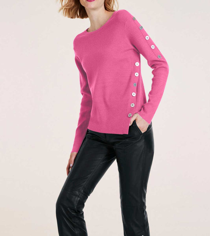 Heine Damen Pullover mit Knöpfen, pink
