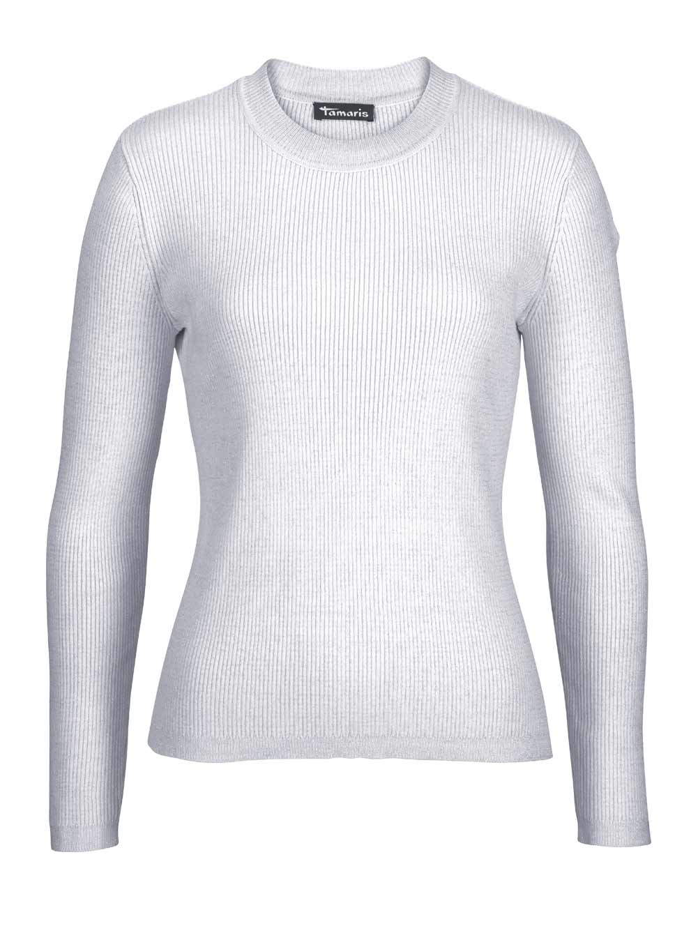 Tamaris Damen Marken-Rippenpullover, silbergrau