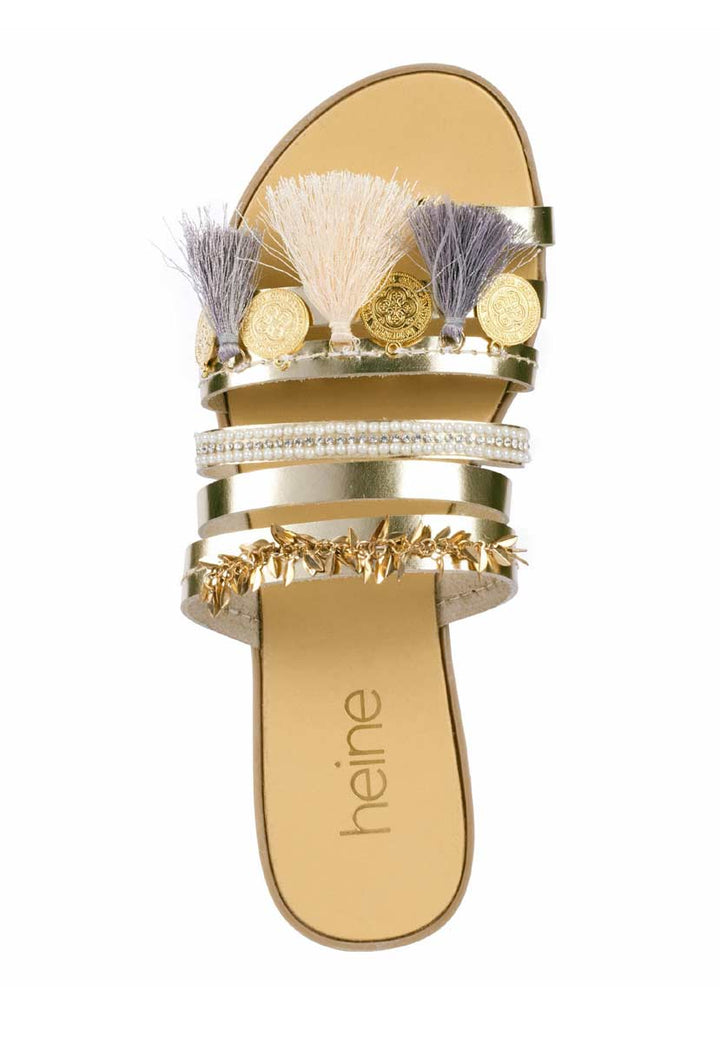 Heine Damen Leder-Pantolette, goldfarben