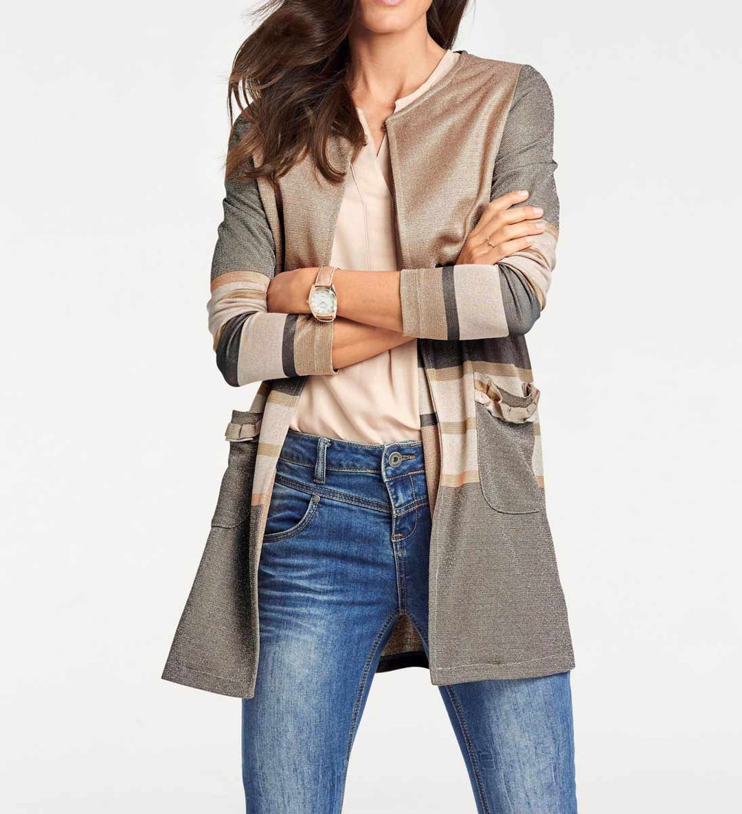 Patrizia Dini Damen Designer-Strickjacke, taupe-geld