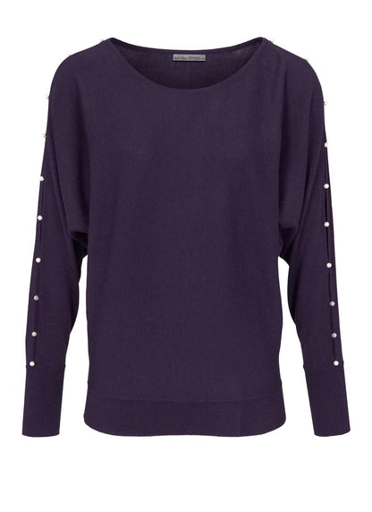 Heine Damen Feinstrickpullover mit Perlen, lila