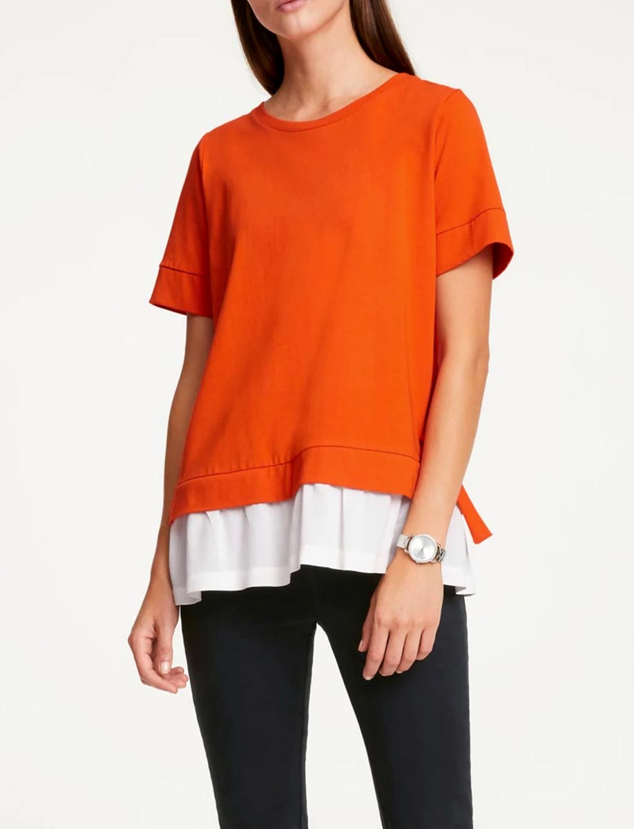 RICK CARDONA Damen Designer-Jerseyshirt, orange-ecru