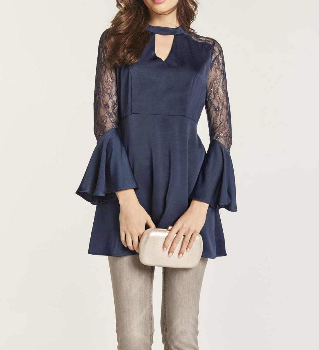 HEINE Damen Bluse mit Spitze, nachtblau