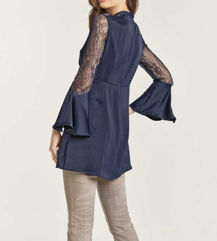 HEINE Damen Bluse mit Spitze, nachtblau