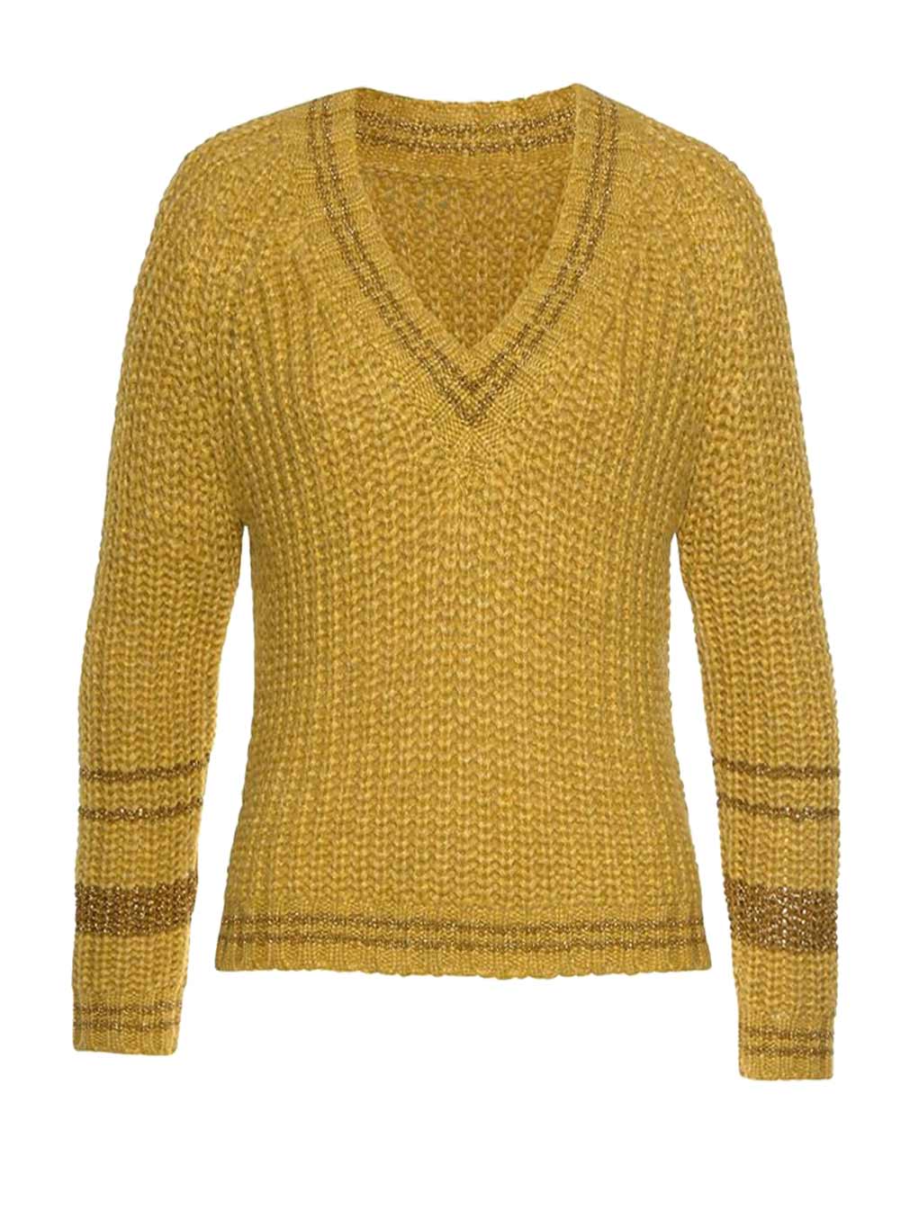 BLUE FIRE CO. Damen Marken-Grobstrickpullover mit Wolle, gelb