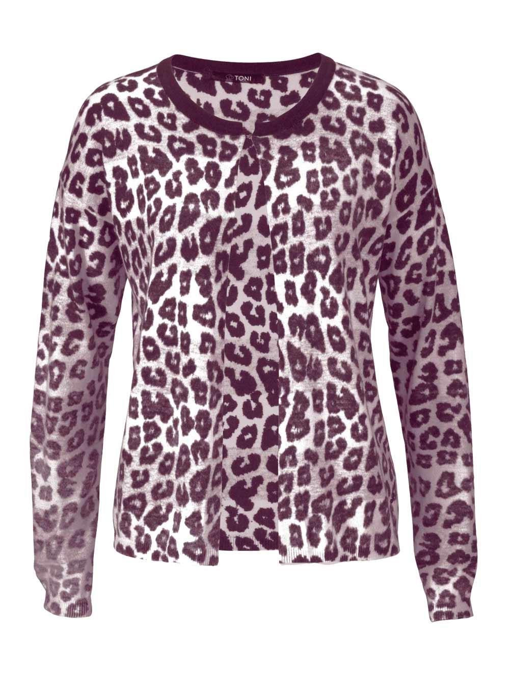 Toni Damen Marken-Cardigan, aubergine-weiß