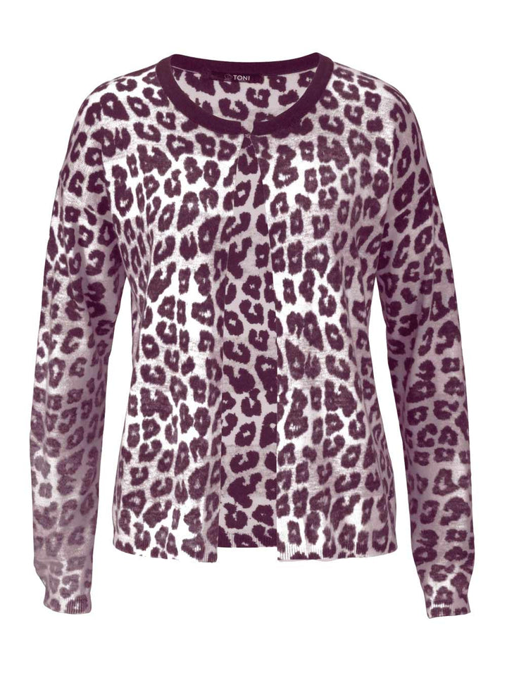 Toni Damen Marken-Cardigan, aubergine-weiß