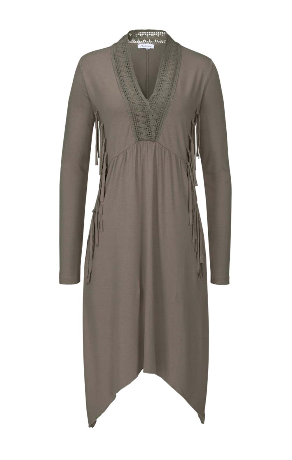 Aniston Damen Kleid mit Fransen, oliv