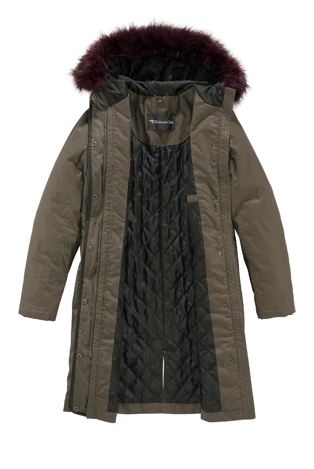 Tamaris Damen Marken-Parka mit Webpelz, khaki