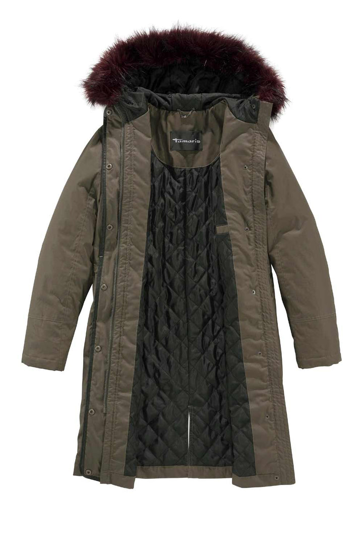 Tamaris Damen Marken-Parka mit Webpelz, khaki