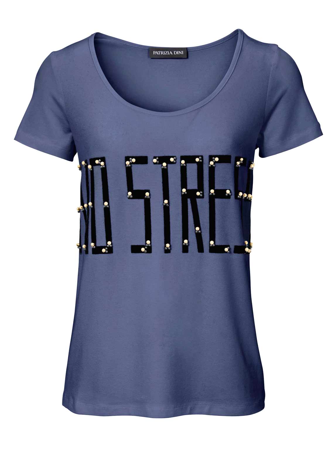 Patrizia Dini Damen Designer-Shirt mit Perlen, jeansblau