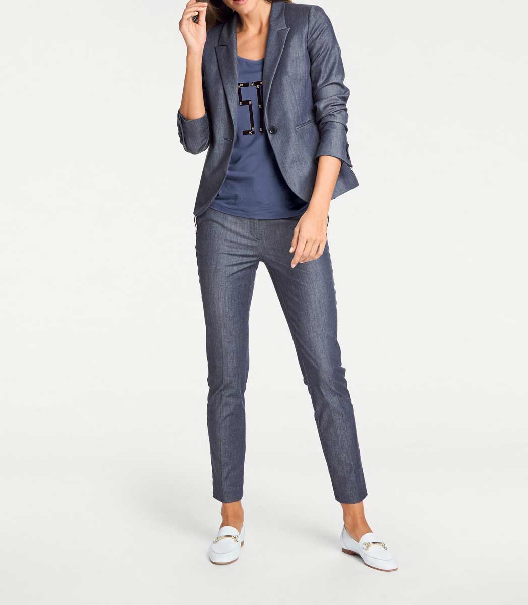 Patrizia Dini Damen Designer-Shirt mit Perlen, jeansblau
