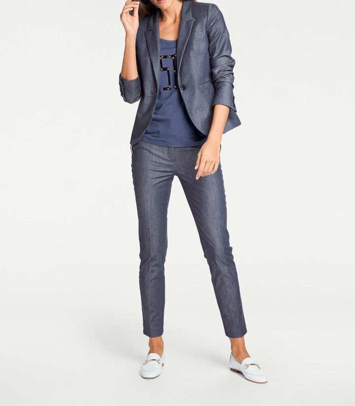 Patrizia Dini Damen Designer-Shirt mit Perlen, jeansblau