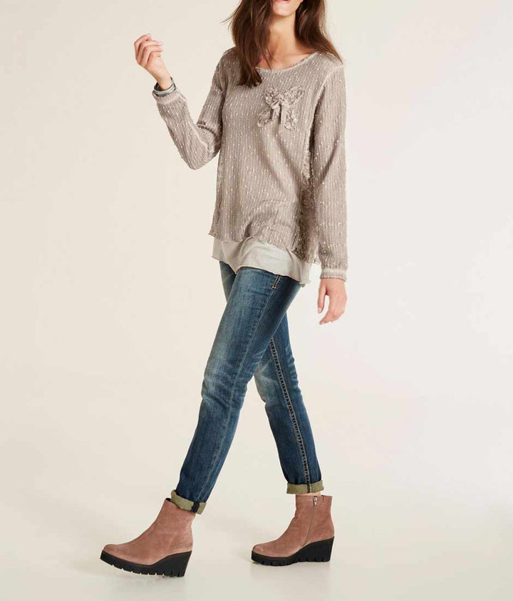 Heine Damen 2-in-1-Shirt mit Spitze, taupe