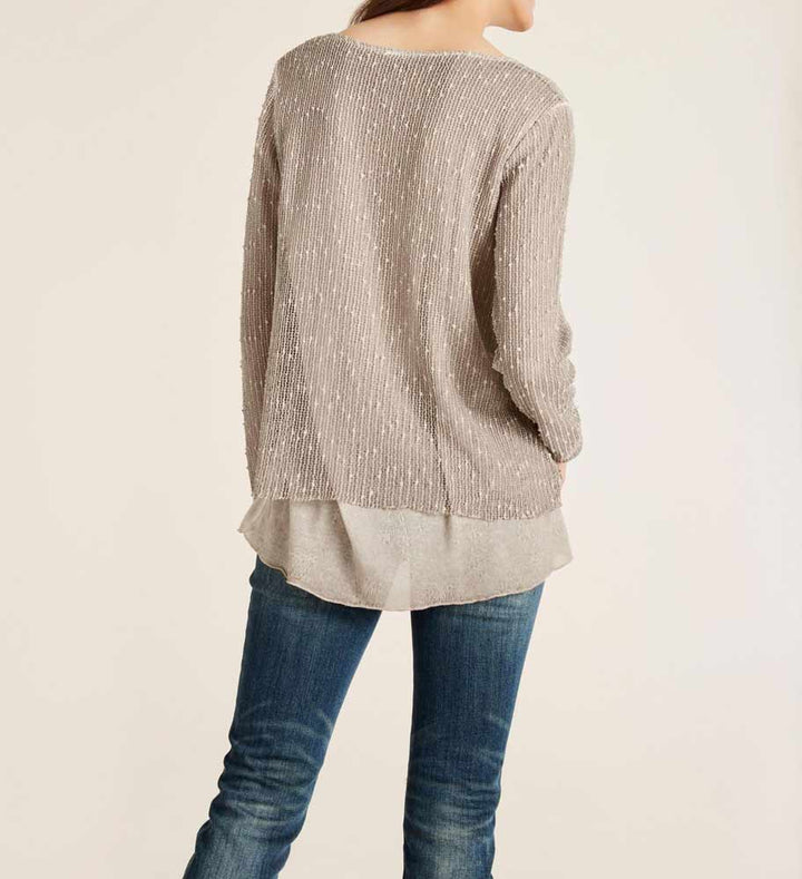 Heine Damen 2-in-1-Shirt mit Spitze, taupe