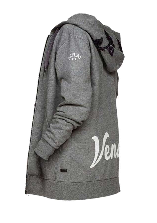 Replay Damen Marken-Sweatjacke, grau-melange