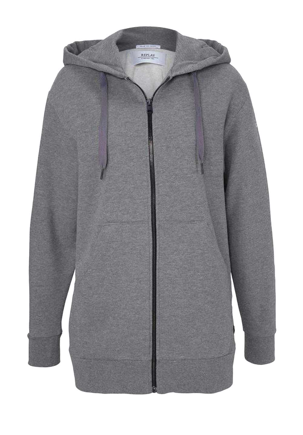 Replay Damen Marken-Sweatjacke, grau-melange