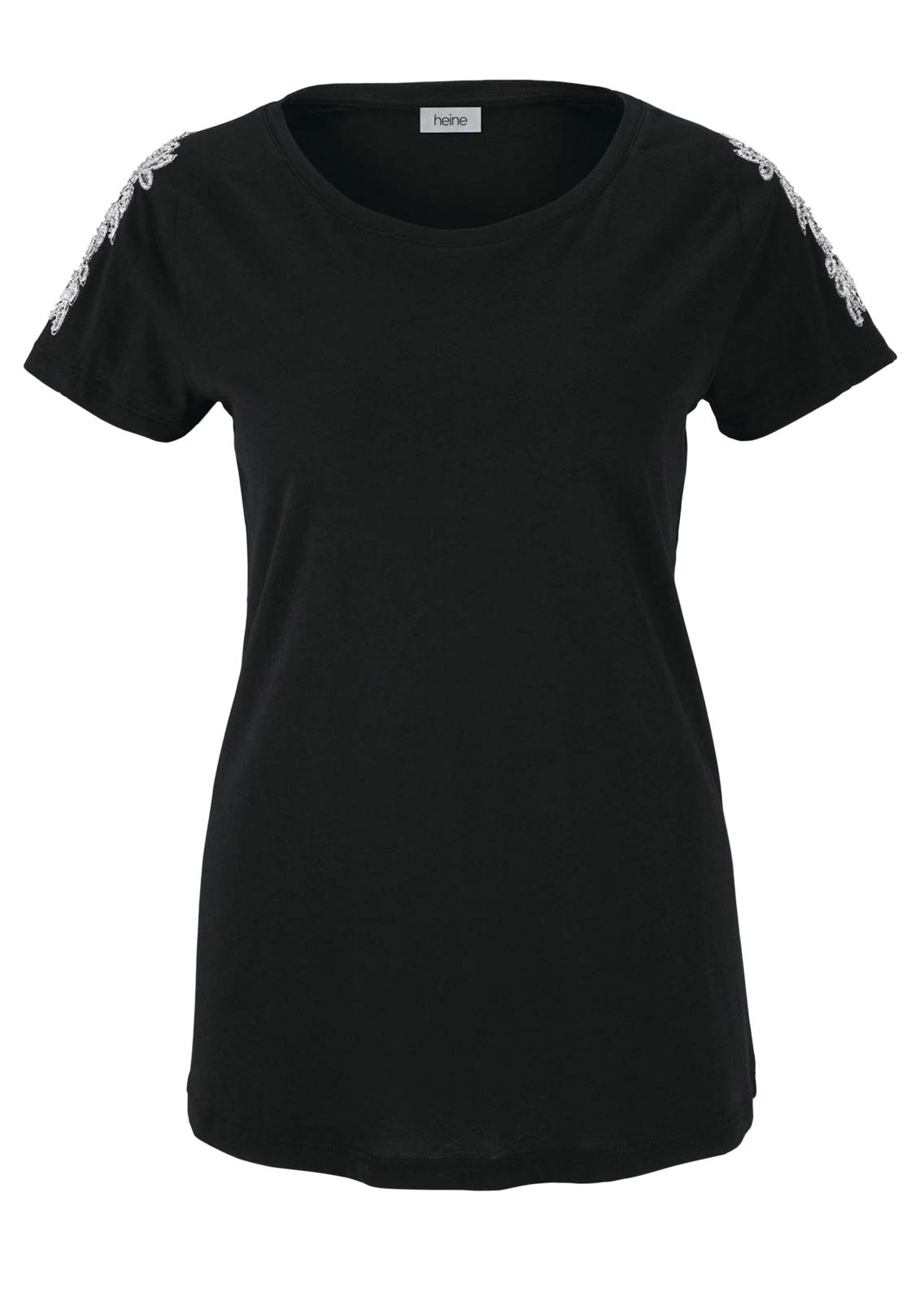 Heine Damen Jerseyshirt mit Pailletten-Stickerei, schwarz