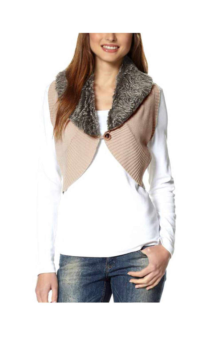 AJC Damen Strickweste mit Fell, beige