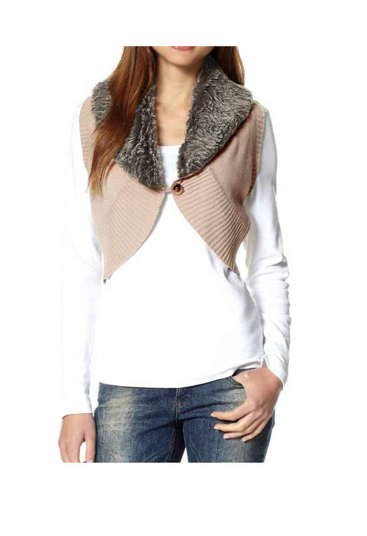 AJC Damen Strickweste mit Fell, beige