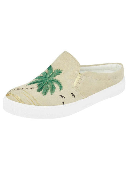 Heine Damen Veloursleder-Sabot mit Stickerei, beige