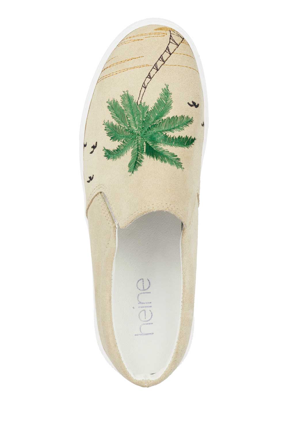 Heine Damen Veloursleder-Sabot mit Stickerei, beige