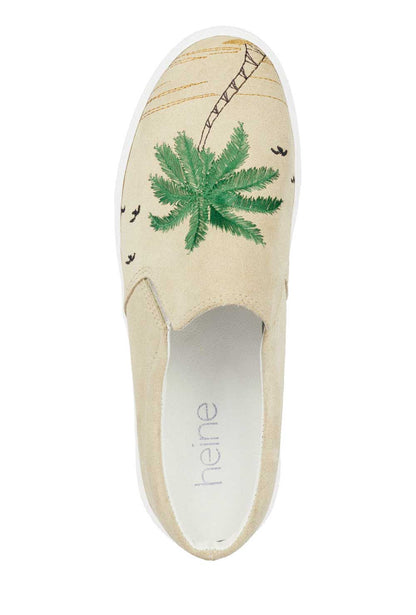 Heine Damen Veloursleder-Sabot mit Stickerei, beige
