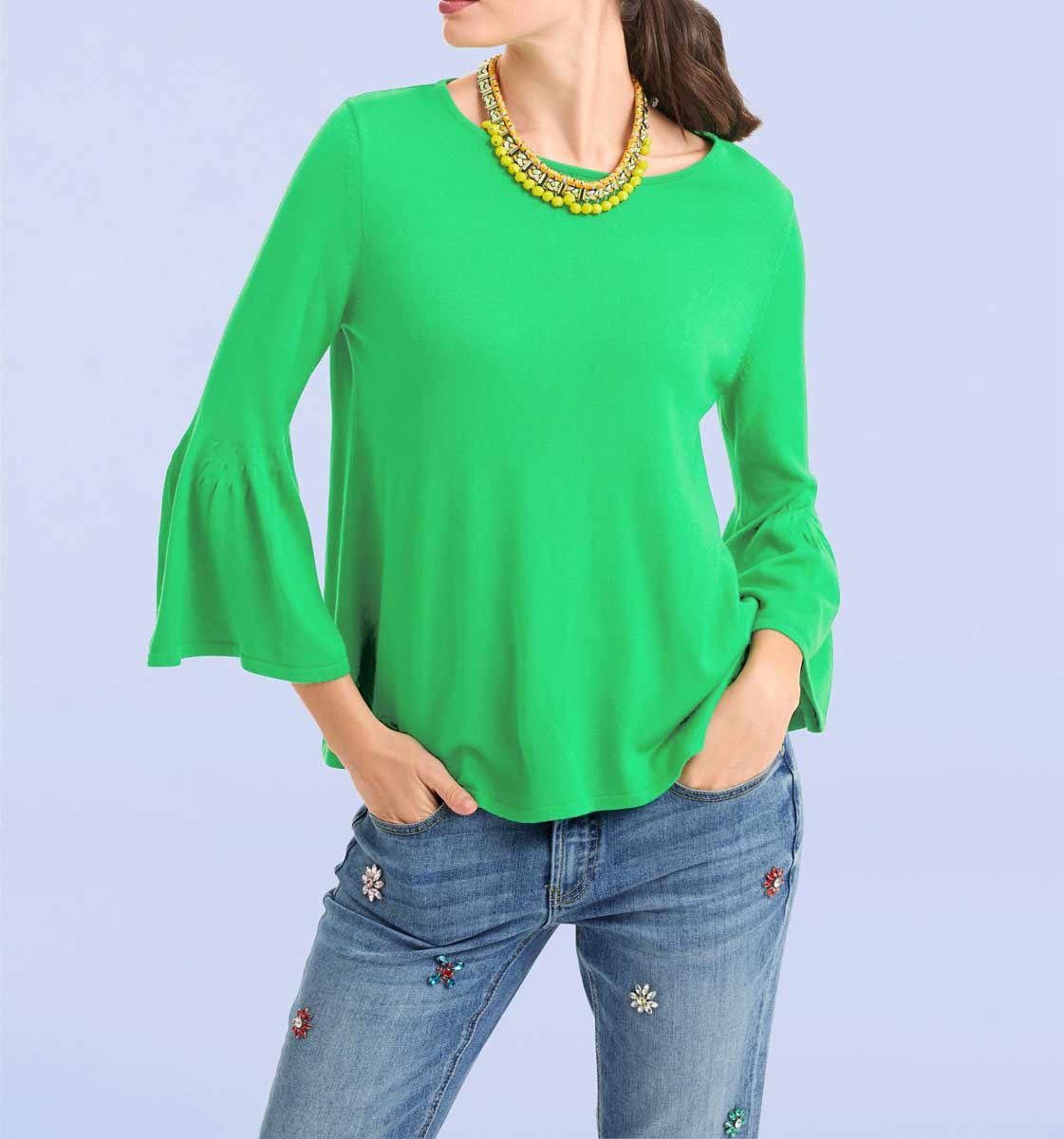 Rick Cardona Damen Designer-Pullover mit Volants, grün